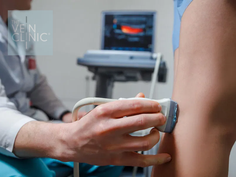 Consultant vascular surgeon performing duplex scan for varicose veins at The Vein Clinic, Swindon Consultant vascular surgeon performing duplex scan for varicose veins at The Vein Clinic, Swindon